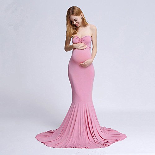 Greetuny Vestido para Embarazada fotografia Elegante Sin Tirantes Vestido Largo de Maternidad Vestido Premamá Ceremonia, Fiesta (Rosa)