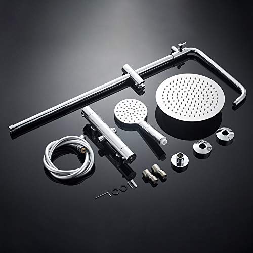 GRIFEMA Porto - Columna termostática ducha, sistema de ducha con alcachofa, rociador 25x25 cm, manguera y soporte, Cromo