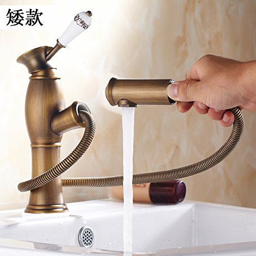 Grifo De Cocina Grifo De Lavabo Monomando Antiguo Rotación Grifo De Baño,Latón Cromo Grifo De Lavabo Antiguo Extraíble Completo De Cobre Negro Bronce Lavabo Champú Grifo Caliente Y Frío,Antiguo Bajo