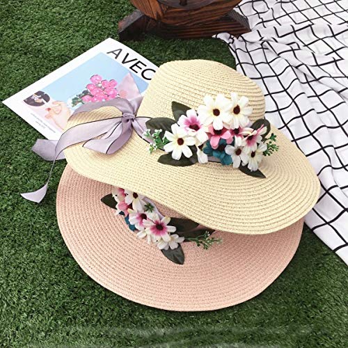 Griselda Max Sombrero de paja para mujer, plegable, con diseño de flores, para playa, para vacaciones, ocio, Outddor, azul celeste, talla única
