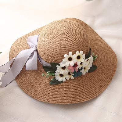 Griselda Max Sombrero de paja para mujer, plegable, con diseño de flores, para playa, para vacaciones, ocio, Outddor, azul celeste, talla única