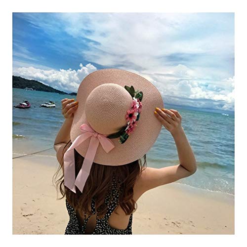 Griselda Max Sombrero de paja para mujer, plegable, con diseño de flores, para playa, para vacaciones, ocio, Outddor, azul celeste, talla única