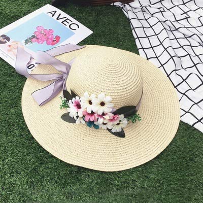 Griselda Max Sombrero de paja para mujer, plegable, con diseño de flores, para playa, para vacaciones, ocio, Outddor, azul celeste, talla única