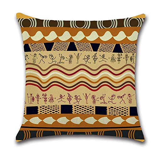 Gspirit 4 Pack Estilo étnico Africano Algodón Lino Throw Pillow Case Funda de Almohada para Cojín 45x45 cm