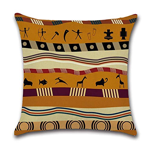 Gspirit 4 Pack Estilo étnico Africano Algodón Lino Throw Pillow Case Funda de Almohada para Cojín 45x45 cm