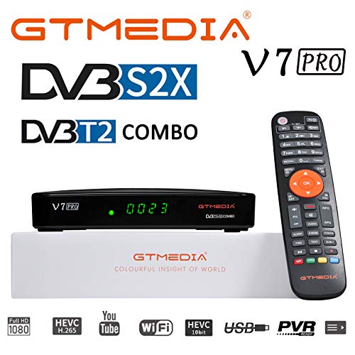 GT MEDIA V7 Pro Decodificador Satelite TDT Combo DVB-S/S2/S2X DVB-T/T2 Full HD 1080p H.265 10bit con Antena WiFi USB / CA Lector de Tarjeta, Soporte CCcam Youtube autoBiss (GT MEDIA V7 Plus Mejorada)