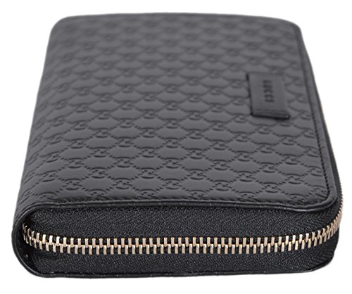 GUCCI mujer cuero Micro GG GUCCI ssima Cremmalera Circundante Cartera (Negro)