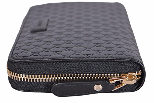 GUCCI mujer cuero Micro GG GUCCI ssima Cremmalera Circundante Cartera (Negro)
