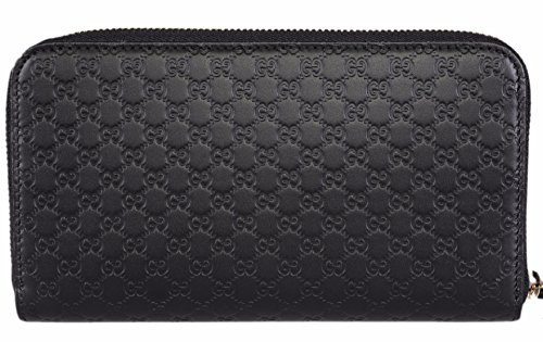 GUCCI mujer cuero Micro GG GUCCI ssima Cremmalera Circundante Cartera (Negro)