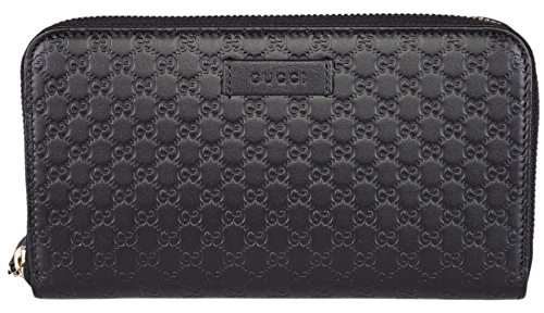 GUCCI mujer cuero Micro GG GUCCI ssima Cremmalera Circundante Cartera (Negro)