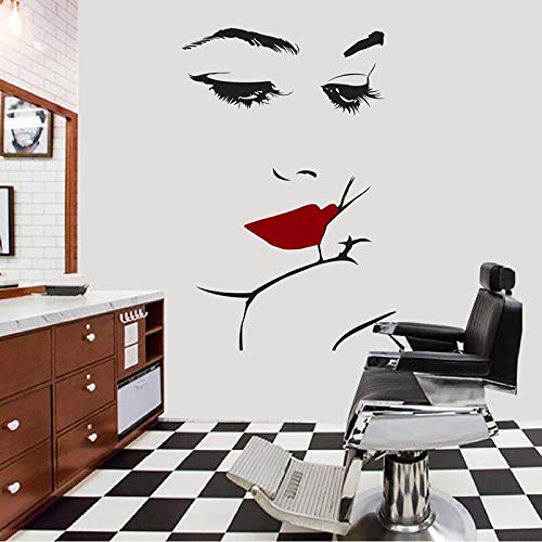guijiumai Chica de Moda Cara salón de Belleza Tatuajes de Pared Labios Mano Vinilo diseño de Interiores Pegatinas de Pared Tienda de cosméticos decoración Mural 57x86 cm