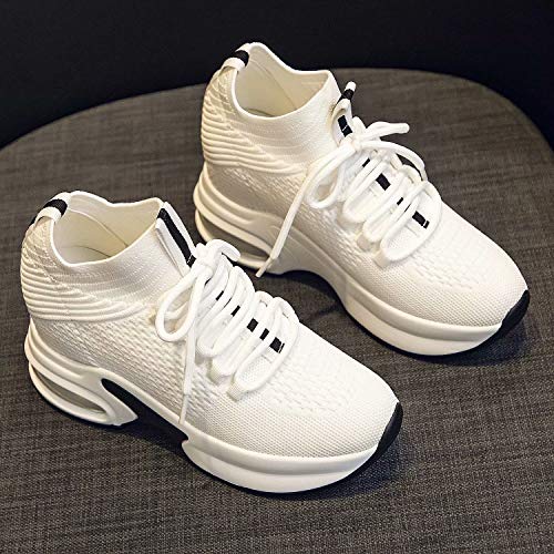 GURGER Zapatillas Cuña Mujer Zapatillas de Deporte Wedge Plataforma Sneakers Cuña Tacón Oculto 7.5CM Blanco 36/235