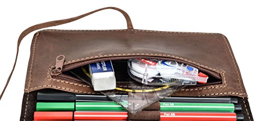 Gusti Estuche Lápices Cuero studio Casper Lapicero Universidad Trabajo Oficina Bolígrafo Unisex Vintage Retro Marrón Oscuro 2S2-22-6