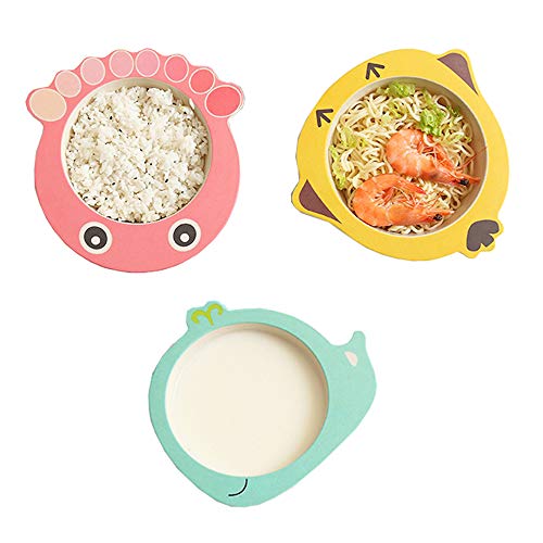 GZQ Vajilla bambú Infantil, Cuencos Animales de Dibujos de los niños, Vajilla Infantil no tóxica sin BPA para bebés (Ballena, Azul)