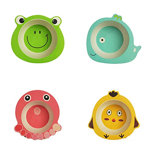 GZQ Vajilla bambú Infantil, Cuencos Animales de Dibujos de los niños, Vajilla Infantil no tóxica sin BPA para bebés (Ballena, Azul)