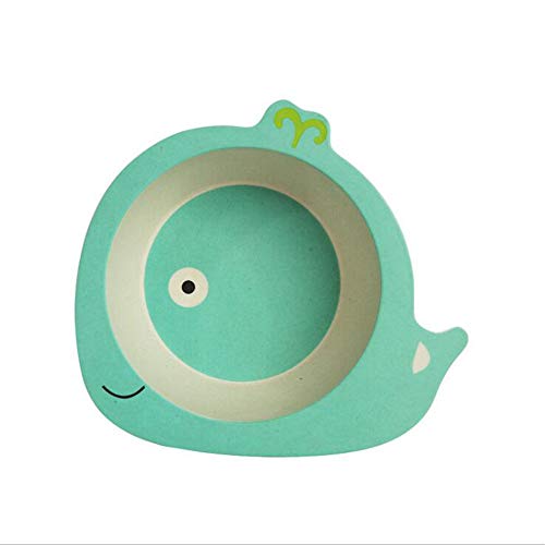 GZQ Vajilla bambú Infantil, Cuencos Animales de Dibujos de los niños, Vajilla Infantil no tóxica sin BPA para bebés (Ballena, Azul)