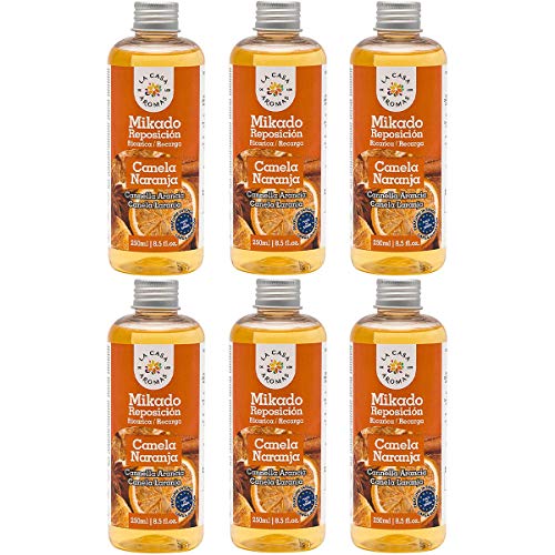 H HANSEL HOME Mikado Reposicion 250 Ml Sin Varillas (Canela Naranja, 6 Pcs)