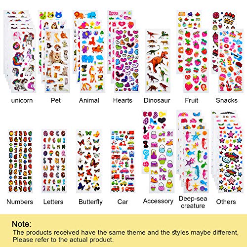 Habett Pegatinas para Niños, 920+ 3D Puffy Sticker Variedad de Pegatinas para Regalos Gratificantes Scrapbooking Que Incluye Animales, Peces, Dinosaurios, Números, Frutas, Alfabeto y Más (36 Hojas)