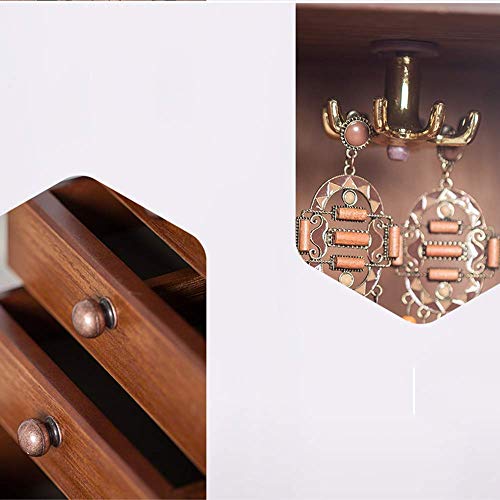 H.aetn Caja de joyería de Madera Tallada clásica Caja de joyería Caja cosmética Un Almacenamiento de joyería de Gran Capacidad con Espejo de Maquillaje HD