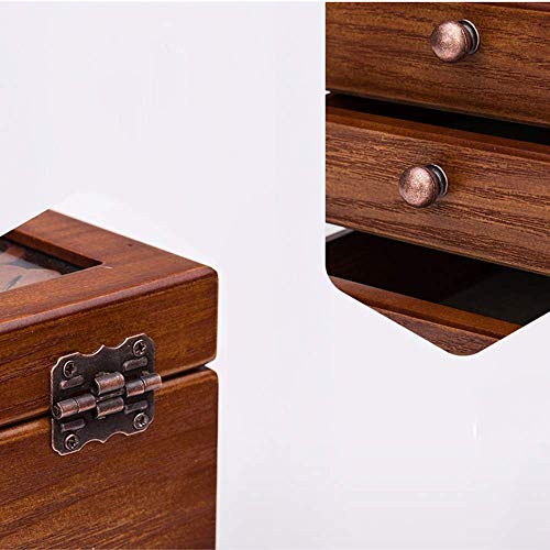 H.aetn Caja de joyería de Madera Tallada clásica Caja de joyería Caja cosmética Un Almacenamiento de joyería de Gran Capacidad con Espejo de Maquillaje HD