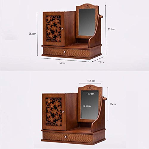 H.aetn Caja de joyería de Madera Tallada clásica Caja de joyería Caja cosmética Un Almacenamiento de joyería de Gran Capacidad con Espejo de Maquillaje HD