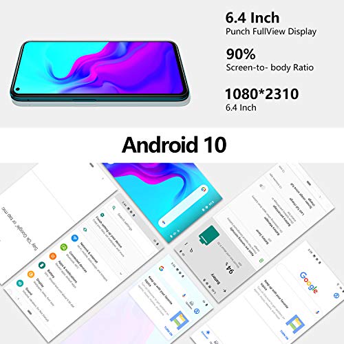 HAFURY GT20 Smartphone 4G Dual Sim, （2020） Teléfono Movil Android 10.0 Pantalla 6.4" 4200 mAh 128GB ROM 6GB RAM 12MP Cámara Principal AI Cinco Cámara Face ID, Verde crepúsculo