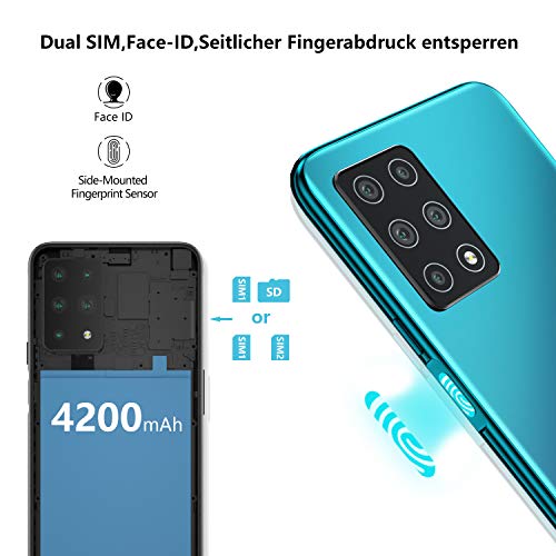 HAFURY GT20 Smartphone 4G Dual Sim, （2020） Teléfono Movil Android 10.0 Pantalla 6.4" 4200 mAh 128GB ROM 6GB RAM 12MP Cámara Principal AI Cinco Cámara Face ID, Verde crepúsculo