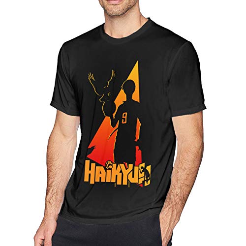 Haikyuu !! Karasuno Camiseta de algodón de Manga Corta Ajustada para Hombre, Color Negro, 4X Grande, Negro
