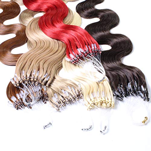 Hair2Heart 25 x 0.5g Extensiones de micro ring pelo natural - 40cm, colore #99j caoba, corrugado
