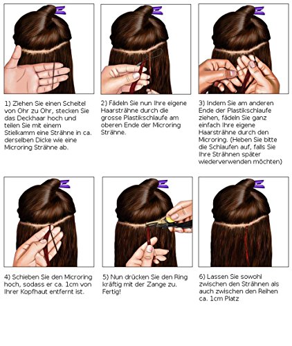 Hair2Heart 25 x 0.5g Extensiones de micro ring pelo natural - 40cm, colore #99j caoba, corrugado