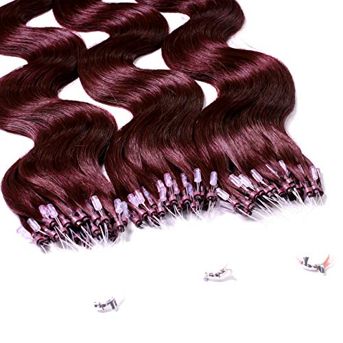 Hair2Heart 25 x 0.5g Extensiones de micro ring pelo natural - 40cm, colore #99j caoba, corrugado