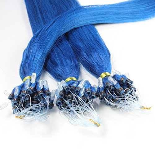 Hair2Heart 25 x 0.5g Extensiones de micro ring pelo natural - 40cm, colore #azul, liso