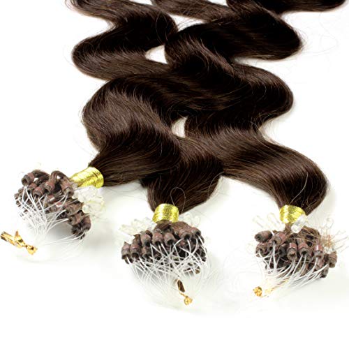 Hair2Heart 50 x 0.5g Extensiones de Micro Ring Pelo Natural - 50cm - Corrugado, Color  4 Marrón