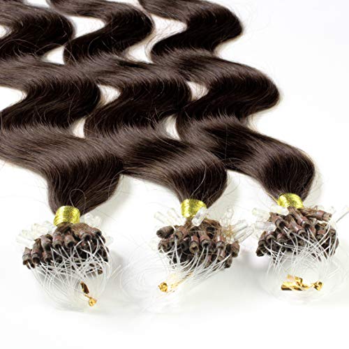 Hair2Heart 50 x 0.5g Extensiones de Micro Ring Pelo Natural - 50cm - Corrugado, Color  4 Marrón