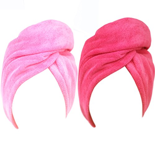 Hairizone Juego de Dos Toallas de Microfibra Ultra absorbentes para secar Pelo, Turbante con aro elástico, para Todos los Estilos de Pelo (Rosa/Rosa Claro)
