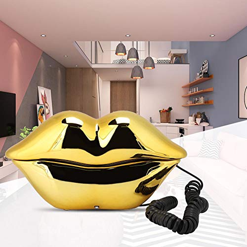 Hakeeta Teléfono con Cable, teléfono Fijo Teléfono Fijo con Forma de Labios de Boca de Escritorio con función de Almacenamiento de números para hogares y oficinas. （Rojo/Dorado(Oro)