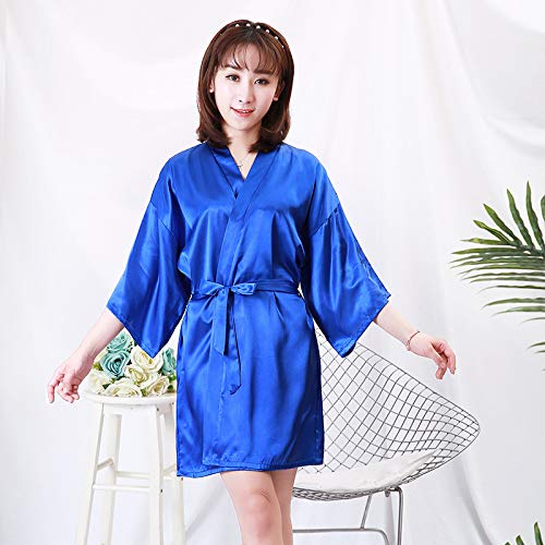 Handaxian Simulación Cardigan de Seda Bata de Dama de Honor Yukata Pijama de Kimono Corto Color sólido Vestido de Maquillaje Delgado