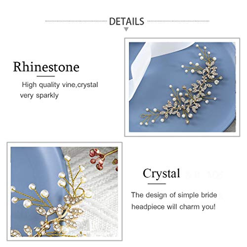 Handcess Bride - Diadema de perlas de cristal para novia y damas de honor (dorado)