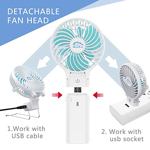 HandFan Ventilador Personal portátil con Pilas de 5200mAh Banco de alimentación Ventilador de Mano 3 Velocidades/Tiempo de Trabajo 5-20H para el hogar al Aire Libre el Recorrido Que acampa