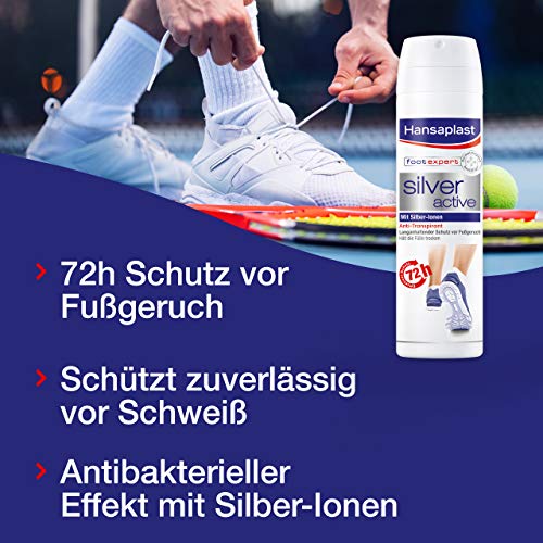 Hansaplast Silver Active - Spray para pies (150 ml, 4 unidades, antitranspirante, con protección de 48 horas contra el olor y el sudor, complejo activo con iones de plata