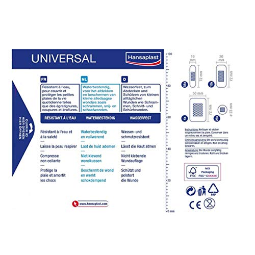 Hansaplast UNIVERSAL 100 vendajes resistentes al agua y al polvo precortados para toda la familia