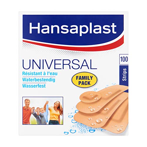 Hansaplast UNIVERSAL 100 vendajes resistentes al agua y al polvo precortados para toda la familia