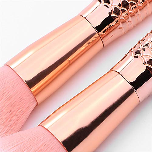 HAOHAOCHENG-WL Necesidades de la Familia 10 Sirena de Cepillo del Maquillaje de Cola de Pescado Colorete Danza Arco Iris Pincel de Sombra de Ojos Brocha for Rubor Rosa (Color : Gold)