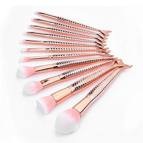 HAOHAOCHENG-WL Necesidades de la Familia 10 Sirena de Cepillo del Maquillaje de Cola de Pescado Colorete Danza Arco Iris Pincel de Sombra de Ojos Brocha for Rubor Rosa (Color : Gold)