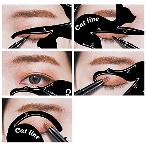 Haosshop - Plantilla de maquillaje para sombra de ojos, en forma de gato, 5 hojas, color negro.