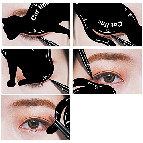 Haosshop - Plantilla de maquillaje para sombra de ojos, en forma de gato, 5 hojas, color negro.