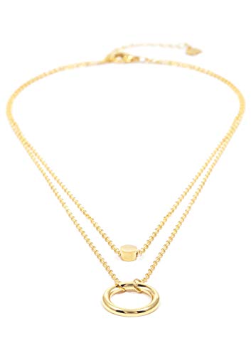 Happiness Boutique Damas Collar a Capas con Colgantes de Círculo en Color Oro | Collar de Fila Doble con Colgantes Redondos de Disco