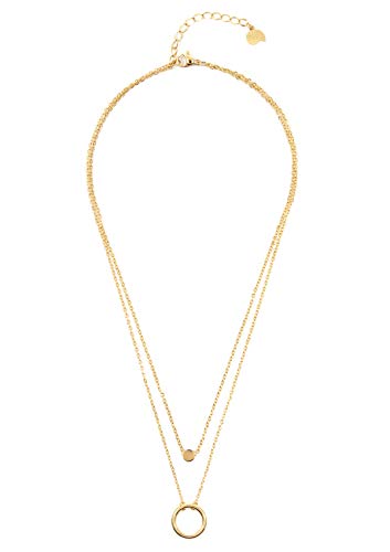 Happiness Boutique Damas Collar a Capas con Colgantes de Círculo en Color Oro | Collar de Fila Doble con Colgantes Redondos de Disco