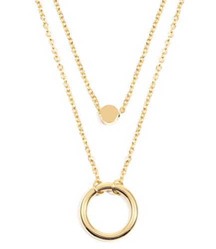 Happiness Boutique Damas Collar a Capas con Colgantes de Círculo en Color Oro | Collar de Fila Doble con Colgantes Redondos de Disco