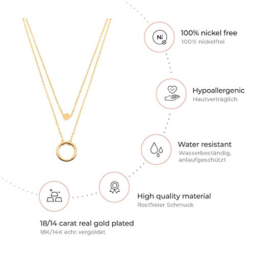 Happiness Boutique Damas Collar a Capas con Colgantes de Círculo en Color Oro | Collar de Fila Doble con Colgantes Redondos de Disco